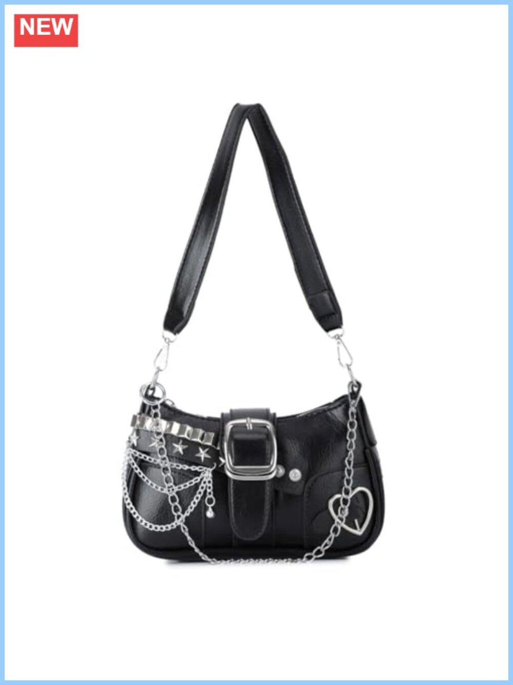 Synthetic Leather Shoulder Bag Punk Goth Heart Stud Top Handle Handbag